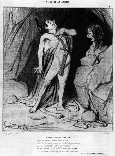 Tegneserie af Honore Daumier om Ødipus og sfinksen, -i "" Charivari", 12. december af Honoré Daumier