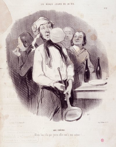 Tegnefilm af en klodset mand. Serie "" Les Beaux Days de la Vie"": "" Les crepes... "" Gravering af Honore DAUMIER (1808-1879). Uddrag fra avisen "" Le Charivari"" 14. november af Honoré Daumier