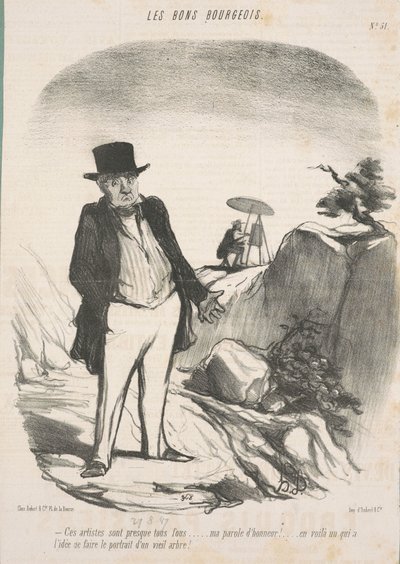 Disse kunstnere er næsten alle skøre. . . Mit æresord! . . . Her er en, der har ideen om at male portrættet af et gammelt træ! af Honoré Daumier