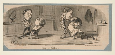 Hos skrædderen, hos frisøren, i Charivari, 3., 16. og 19. februar, 1853 af Honoré Daumier