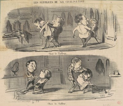 Ved skrædderen ved frisøren af Honoré Daumier