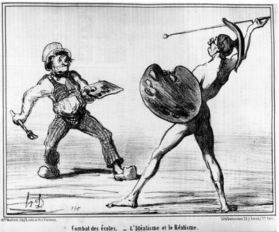 Skolekamp. idealisme og realisme, hentet fra "" Malerier og saloner"", tegneserier af Honore Daumier (1808-1879). “Charivari” af Honoré Daumier