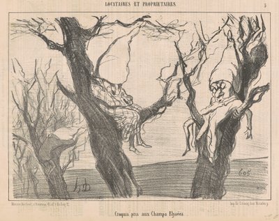 Skitse taget på Champs Elysées af Honoré Daumier