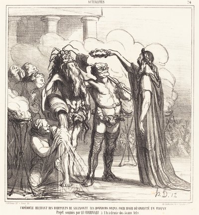 Empedokles modtager... guddommelig hæder... af Honoré Daumier