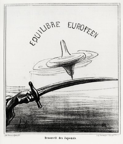 Europæisk balance: Japansk genoplivning. Lige efter genoprettelsen af det kejserlige regime i Japan, efter Tokugawa-shogunaens tilbagetræden i november 1867. Illustration d