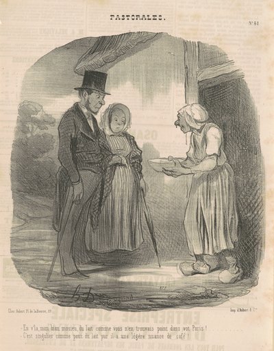 Kvinde med humanitære breve hengiver sig til manden ... af Honoré Daumier