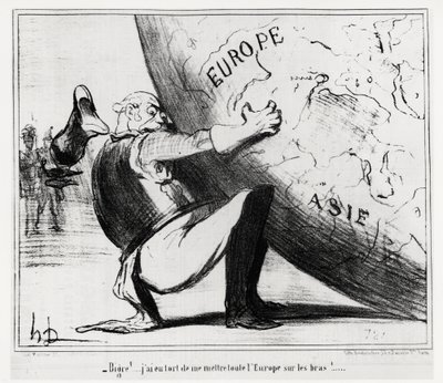 Tyskland: bigre!... jeg tog fejl, da jeg lagde hele Europa på mine hænder. Illustration Honore Daumier (1808-1879), offentliggjort i nyhederne, "" Charivari"", dateret 25. januar af Honoré Daumier