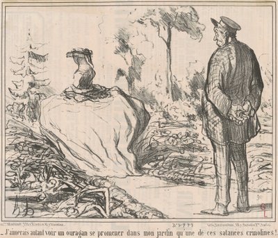 Jeg vil hellere se en orkan vandre gennem min have end en af ​​de forbandede crinolines! af Honoré Daumier