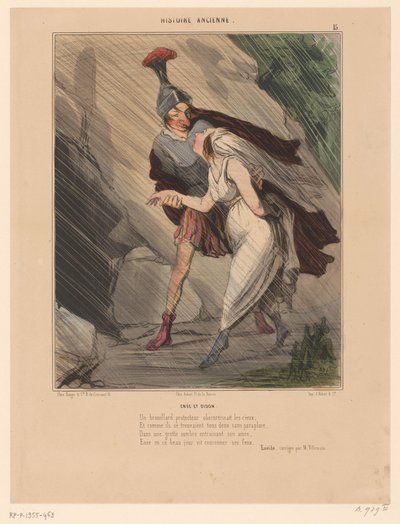 Karikatur af Aeneas og Dido Enée et Didon (titel på objekt) Karikaturer af figurer fra antikken (serietitel) Histoire ancienne (serietitel på objekt) af Honoré Daumier