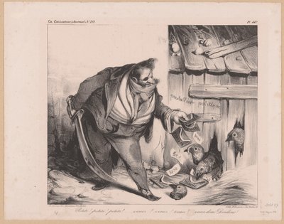 Karikatur af kong Louis Philip I af Frankrig som en bandit Petits! petits! petits! (...) Venez donc dindons! (titel på objekt) af Honoré Daumier