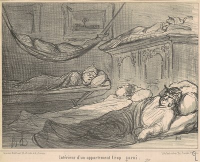 Interiøret i en overfyldt lejlighed... af Honoré Daumier