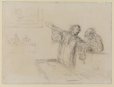 La Defense, ca. 1865 (pen & blæk og wc på papir) af Honoré Daumier