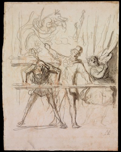 La Parade - The Side-Show - Daumier, Honore (1808-1879) - 1865 - Sort kridt, akvarel på papir - 39,8x30,4 - Szepmuveszeti Muzeum, Budapest af Honoré Daumier