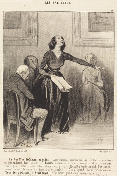 Le Bas-bleu erklærer sit skuespil af Honoré Daumier