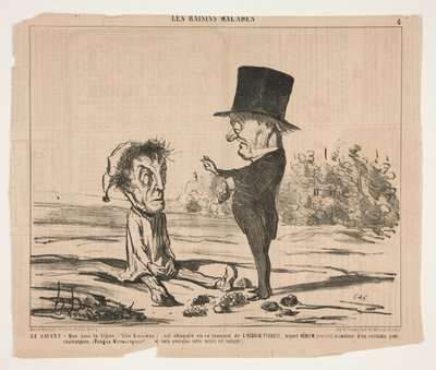 Den lærde - Min ven, vinstokken, (Vitis Linnaeus.), er under angreb på dette tidspunkt af Honoré Daumier