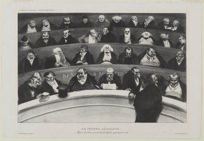 Le Ventre Législatif: Aspect des benches ministériels de la chambre improstitée de 1834, eller The Legislative Belly: Udsigt over ministerbænkene i Chamber of Prostitution of 1834 af Honoré Daumier