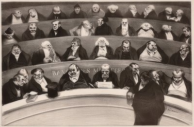Le Ventre législatif. Aspects des bancs ministériels de la chambre improstituée de 1834 / Den lovgivende mave. Udsigt over skabsbænkene i det ikke-prostituerede kammer fra 1834. 1834 af Honoré Daumier