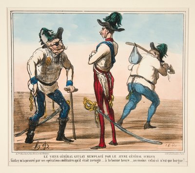 Den gamle general Giulay erstattet af den unge general Schlick af Honoré Daumier