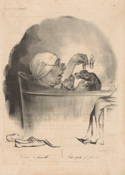 Le bain de famille Familiens bad, 1837. af Honoré Daumier