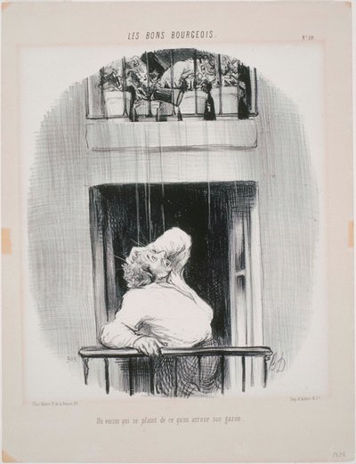 Les Bons Bourgeois- En nabo, der klager over vanding af Honoré Daumier