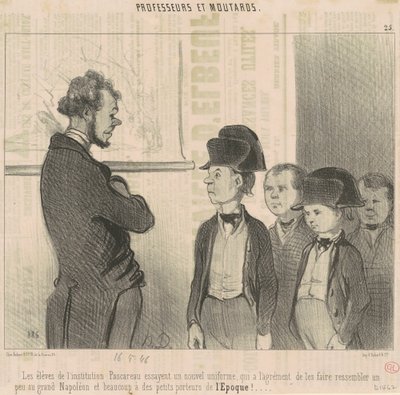 Pascareau-institutionens studerende prøver en ny uniform... af Honoré Daumier