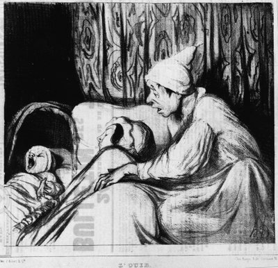 Høring: serie om de fem sanser, af Honore Daumier (1808-1879). "" Charivari "" af Honoré Daumier