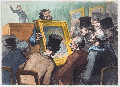 Elskere af maleri på en auktion på Hotel Bouillon af Honoré Daumier