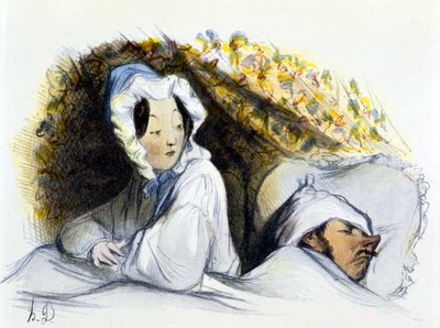 Mand og kvinde i sengen: "" Fræk sovende! Gå ... "", "" Erotisk kunsts historie "" af Edouard Fuchs, Berlin af Honoré Daumier