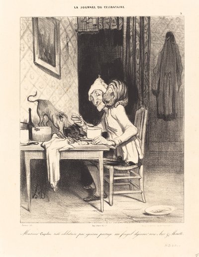 Monsieur Coquelet... deler sin... frokost af Honoré Daumier
