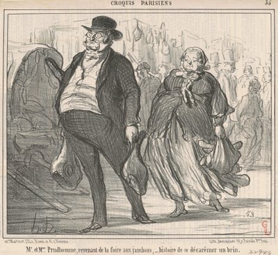 Hr og fru Prudohomme vender tilbage fra messen... af Honoré Daumier