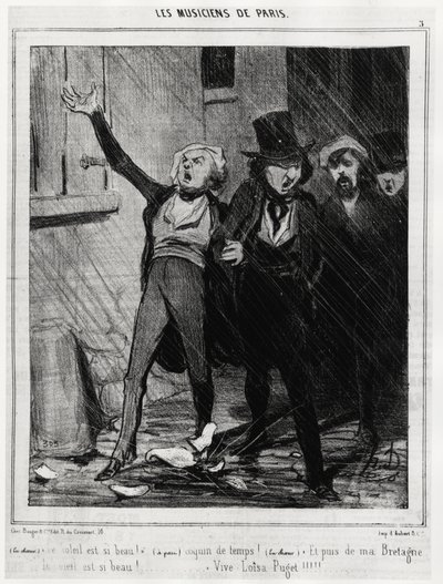 Musikere fra Paris: "Solen er så smuk!... Nasty tid!... Og så fra Bretagne er himlen så smuk!... Vive Loisa Puget" (1810-1889, komponist af romancesmusik). Illustration d