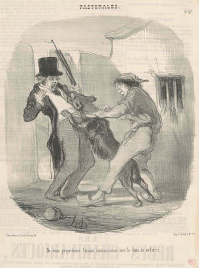 Ny ejer lærer hunden at kende... af Honoré Daumier