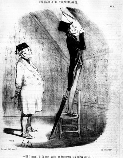 Åh! Hvad angår udsigten, finder du ikke bedre end her!... , hentet fra "" Tenants et Owners", tegneserieserie af Honore Daumier (1808-1879). “Charivari” af Honoré Daumier