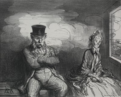 På toget: En behagelig følgesvend af Honoré Daumier