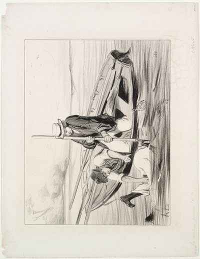 Parisian Boatmen, plade 14: Mand over bord af Honoré Daumier