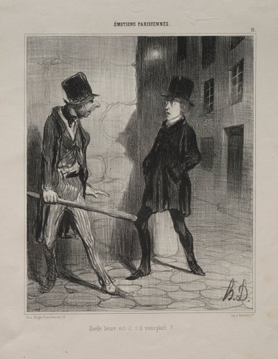 Parisian Emotions, plade 11: What Time is it Please, 24. november 1839. af Honoré Daumier