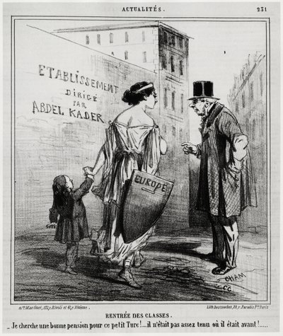 Lejeklasser: Jeg leder efter en god pension til denne lille tyrkiske dreng!... Han var ikke rask nok, eller han var det før. Få dage efter at de franske og engelske tropper gik ind i Tyrkiet (18. oktober 1860). Illustration af Honore Daumier (1808-1879), u af Honoré Daumier