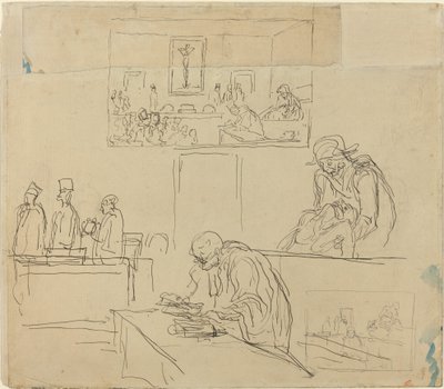 Tribunalets scene (dommen) af Honoré Daumier