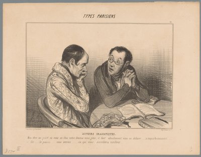 Forfatter råder kollega til at skille sig af med sin kone Dramatiske forfattere (titel på objekt) Parisiske typer (serietitel) Typer Parisiens (serietitel på objekt) af Honoré Daumier
