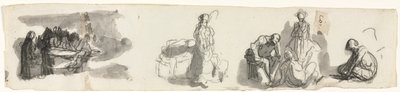 Studieark med en gruppe af fire figurer til højre recto skitser af forskellige figurer vers af Honoré Daumier
