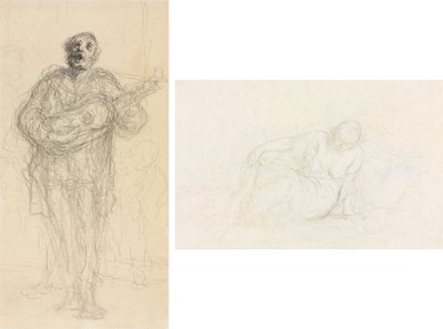 Syngende guitarist (rekto); Tilbagelænet kvinde læner sig op ad sin arm (verso) af Honoré Daumier