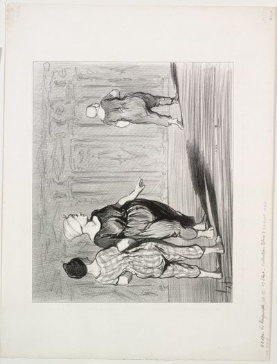 De badende, plade 15: Det er hende igen, en smuk mode, Madame Coquardeau! af Honoré Daumier