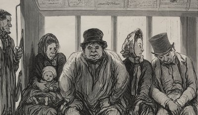 Omnibussen: Interiør af Omnibussen. af Honoré Daumier