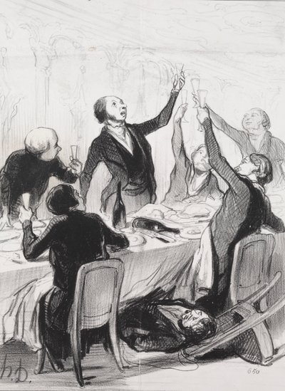 The Philanthropists of the Day, plade 8: A 43d Toast...to the Temperance Society, 1844. af Honoré Daumier
