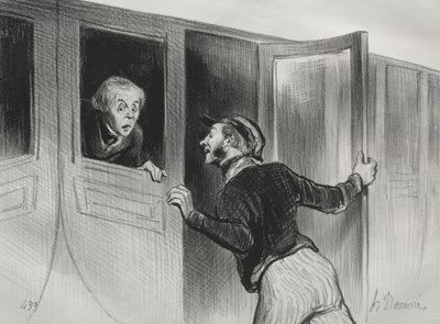 The Railroads, plade 11: The Hazard of Sleeping on a Journey, 1843. af Honoré Daumier