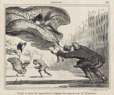 Faren ved at gå med ringskørter... af Honoré Daumier