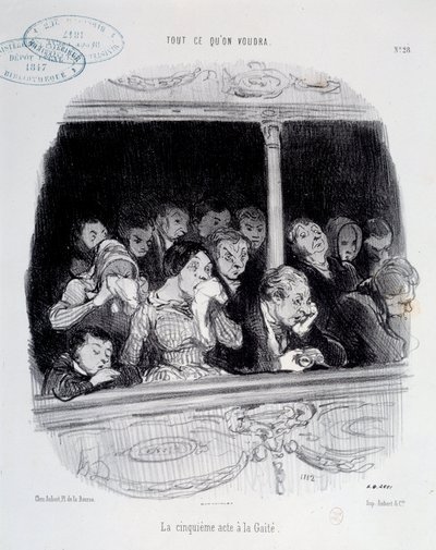 Femte akt har Gaite-udtryk af publikums ansigt under showet (kedsomhed, træthed, desinteret) Karikatur af Honore Daumier (1808-1879). Paris-museet Carnavalet fra det 19. århundrede af Honoré Daumier