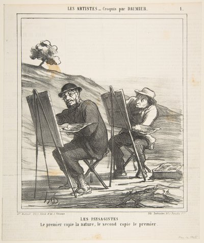 Landskabsmalerne, den første kopierer naturen, den anden kopierer den første, fra..., 12. maj 1865. af Honoré Daumier