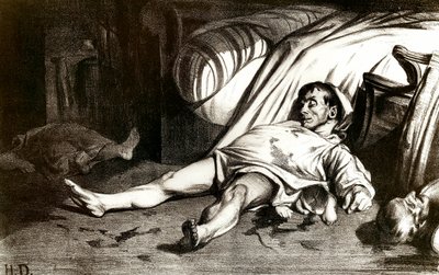 Massakren i Rue Transnonain den 14/04/1834: militæret massakrerer indbyggerne i bygningen 12 Rue Transnonain i Paris fængslede den efter døden af en af deres officerer - Litografi af Honore Daumier (1808-1879) 1837. Privat samling af Honoré Daumier