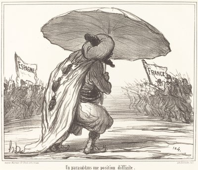En parasol i en svær position af Honoré Daumier